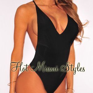 Black Deep Plunge Sleeveless Bodysuit